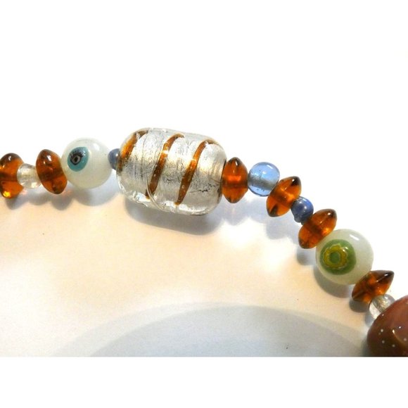 Vintage Art Glass Beaded Necklace with Pottery Flower Pendant - Picture 4 of 12